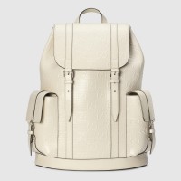Gucci Backpack In White GG Embossed Perforated Leather