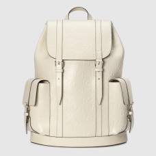 Gucci Backpack In White GG Embossed Perforated Leather