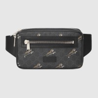 Gucci Bestiary Belt Bag in Black GG Supreme with Tigers