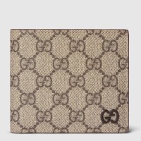 Gucci Bi-fold Coin Wallet in Beige Supreme Canvas with Brown Interior