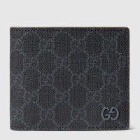 Gucci Bi-fold Coin Wallet in Black Supreme Canvas with Grey Interior