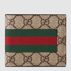 Gucci Bi-fold Wallet in Beige GG Supreme with Web