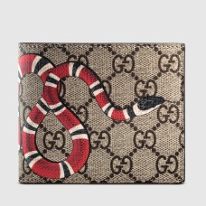 Gucci Bi-fold Wallet In Beige Kingsnake Print GG Supreme Canvas
