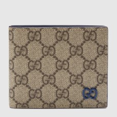 Gucci Bi-fold Wallet in Beige Supreme Canvas with Blue Interior