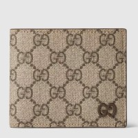 Gucci Bi-fold Wallet in Beige Supreme Canvas with Brown Interior