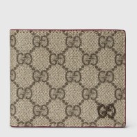 Gucci Bi-fold Wallet in Beige Supreme Canvas with Red Interior