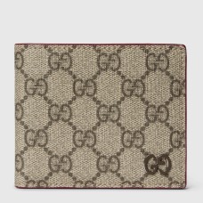 Gucci Bi-fold Wallet in Beige Supreme Canvas with Red Interior