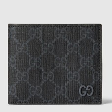 Gucci Bi-fold Wallet in Black Supreme Canvas with Green Interior