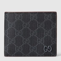 Gucci Bi-fold Wallet in Black Supreme Canvas with Red Interior