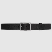 Gucci Black GG Rubber-effect Leather Belt 35MM with Square Buckle
