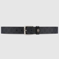 Gucci Black GG Supreme Belt 35MM with Square Buckle and Interlocking G