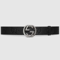 Gucci Black Jumbo GG Leather 40MM Belt with Interlocking G Buckle