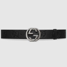 Gucci Black Jumbo GG Leather 40MM Belt with Interlocking G Buckle