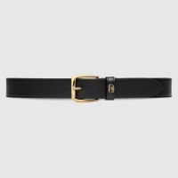 Gucci Black Leather Belt 35MM with Square Buckle and Interlocking G