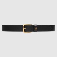 Gucci Black Leather Belt 35MM with Square Buckle and Interlocking G