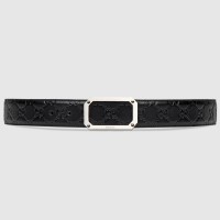 Gucci Black Signature Leather Belt 38MM with Rectangular Buckle