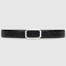 Gucci Black Signature Leather Belt 38MM with Rectangular Buckle