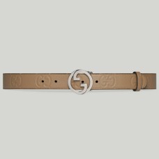Gucci Blondie Belt 30MM in Beige Debossed GG Leather