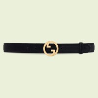 Gucci Blondie Belt 30MM in Black Suede Calfskin