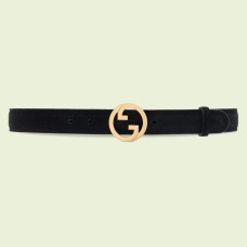 Gucci Blondie Belt 30MM in Black Suede Calfskin