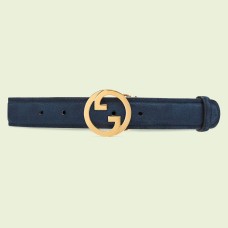 Gucci Blondie Belt 30MM in Blue Suede Calfskin