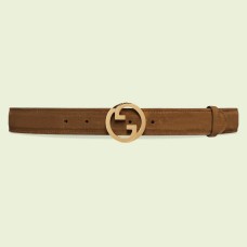Gucci Blondie Belt 30MM in Brown Suede Calfskin