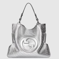 Gucci Blondie Medium Tote Bag in Silver Metallic Leather