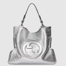 Gucci Blondie Medium Tote Bag in Silver Metallic Leather