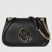 Gucci Blondie Small Shoulder Bag with Enamel G in Black Leather