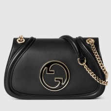 Gucci Blondie Small Shoulder Bag with Enamel G in Black Leather