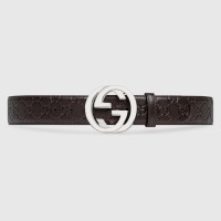 Gucci Brown Signature Leather Belt 38MM with Interlocking G Buckle