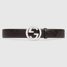Gucci Brown Signature Leather Belt 38MM with Interlocking G Buckle