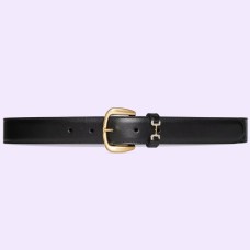 Gucci Crystal Horsebit Belt 30MM in Black Calfskin