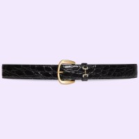 Gucci Crystal Horsebit Belt 30MM in Black Crocodile Embossed Leather