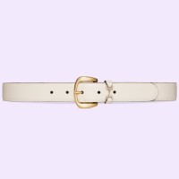 Gucci Crystal Horsebit Belt 30MM in White Calfskin