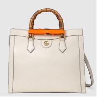 Gucci Diana Medium Tote Bag in White Leather