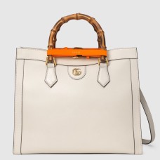 Gucci Diana Medium Tote Bag in White Leather