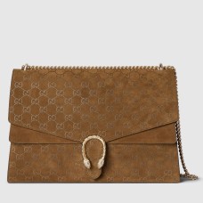 Gucci Dionysus Large Shoulder Bag in Brown GG Suede Leather