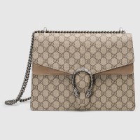 Gucci Dionysus Medium Shoulder Bag in GG Canvas with Taupe Suede