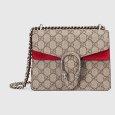 Gucci Dionysus Mini Shoulder Bag in GG Canvas with Red Suede