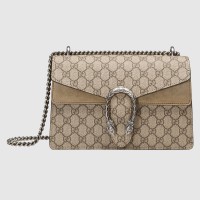 Gucci Dionysus Small Shoulder Bag in GG Canvas with Taupe Suede