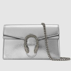 Gucci Dionysus Super Mini Bag in Silver Metallic Leather