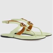 Gucci Double G Thong Sandals in Light Green Leather