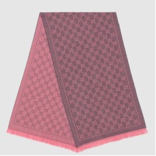 Gucci Double GG Jacquard Wool Scarf in Graphite and Pink