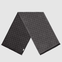 Gucci Double GG Jacquard Wool Scarf in Grey and Black
