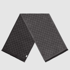 Gucci Double GG Jacquard Wool Scarf in Grey and Black