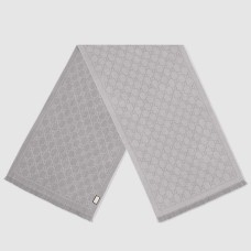 Gucci Double GG Jacquard Wool Scarf in Silver and Grey