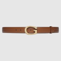 Gucci G Buckle Belt 30MM in Brown Leather