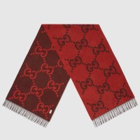 Gucci GG Cashmere Jacquard Scarf in Red and Bordeaux