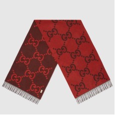 Gucci GG Cashmere Jacquard Scarf in Red and Bordeaux